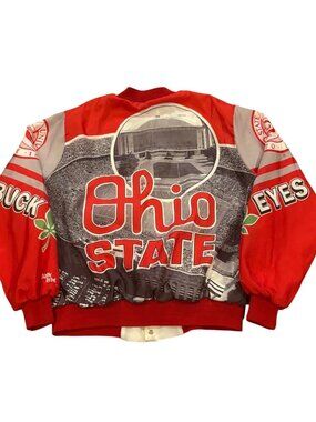 Vintage 80s Ohio State Buckeyes Chalk Line Fanimation Jacket USA Made Size XL